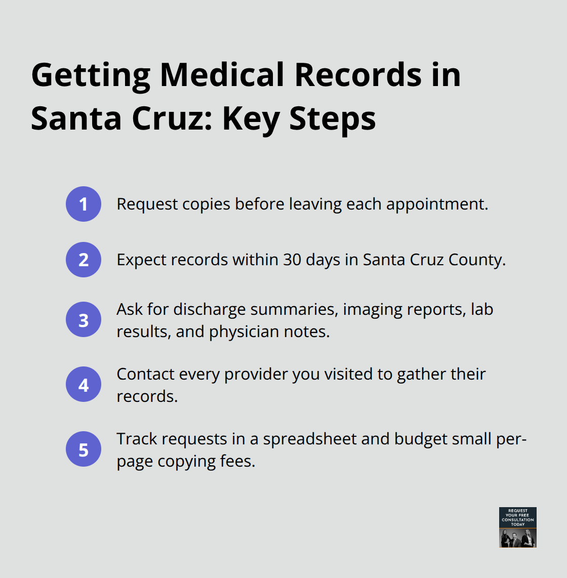 Steps to request and organize medical records after a crash in Santa Cruz County - Injury documentation Santa Cruz