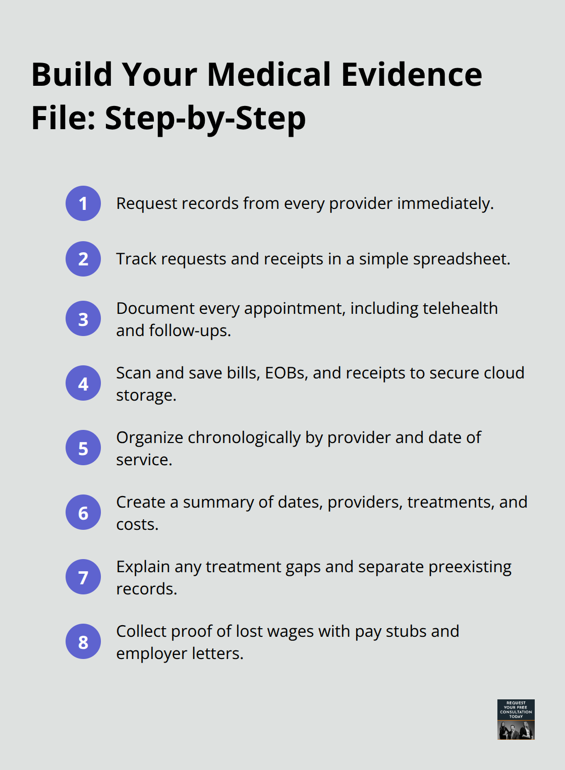 Compact checklist for organizing post-accident medical documentation - Injury documentation Santa Cruz