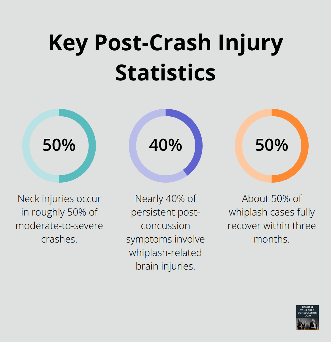 Three key U.S. post-crash injury statistics summarized for quick reference