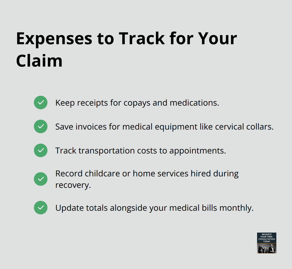 Checklist of medical and related expenses to document after a U.S. car crash - Injury recovery after crash