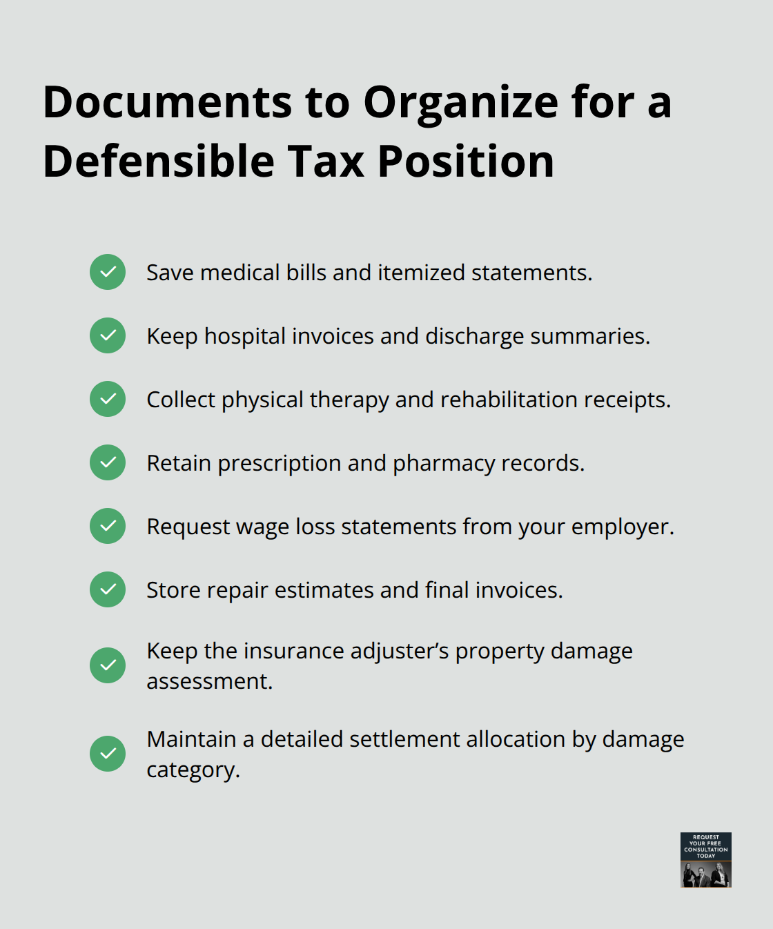 Checklist of records that support tax-free allocations and accurate reporting - is auto accident settlement taxable