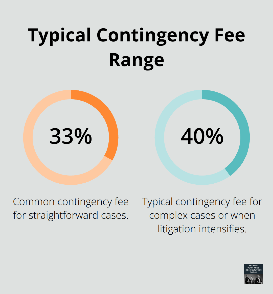 Percentage chart showing common contingency fee ranges in personal injury cases.