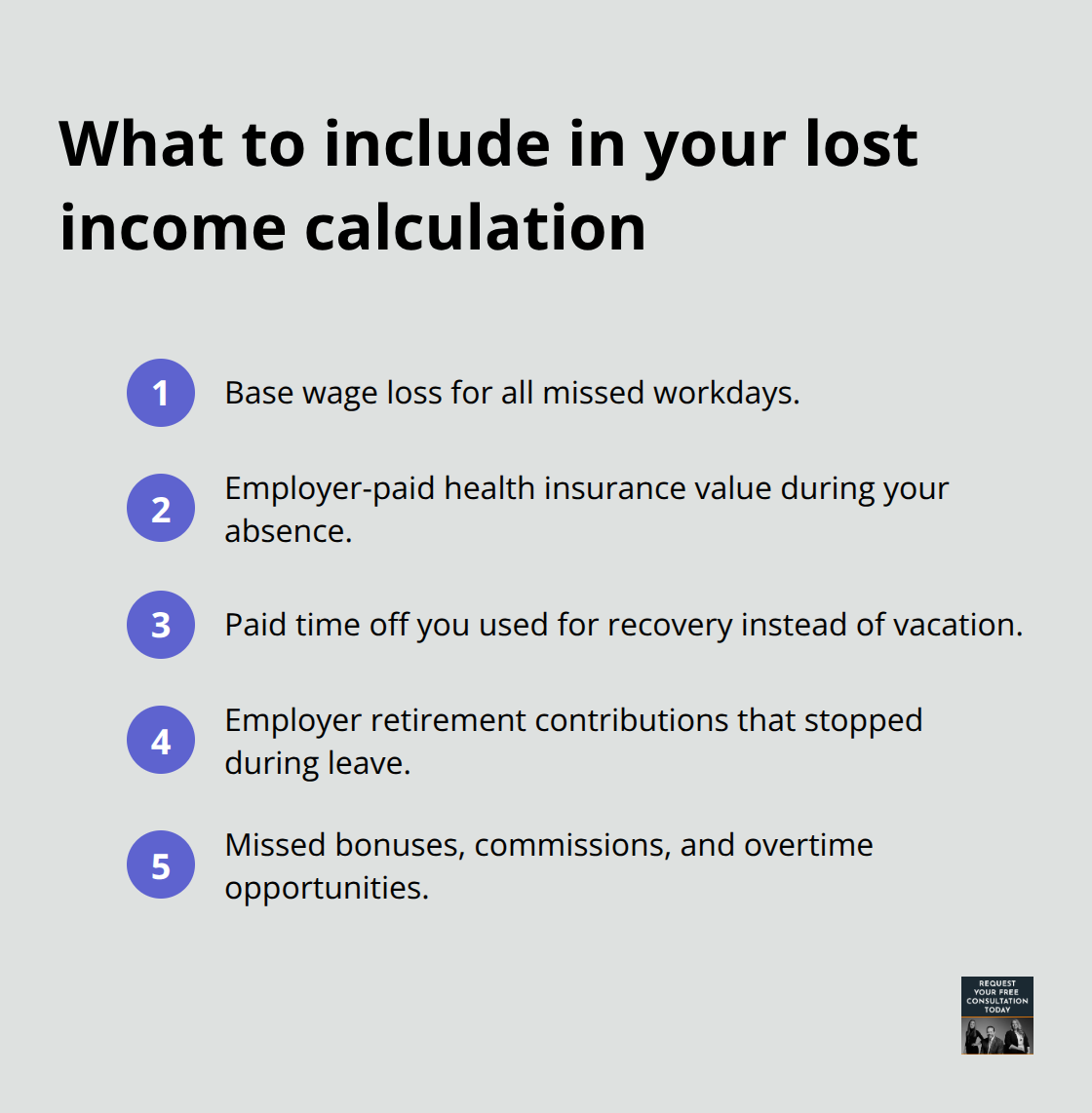 Key components that increase a lost wage claim beyond base wages - Loss of wages