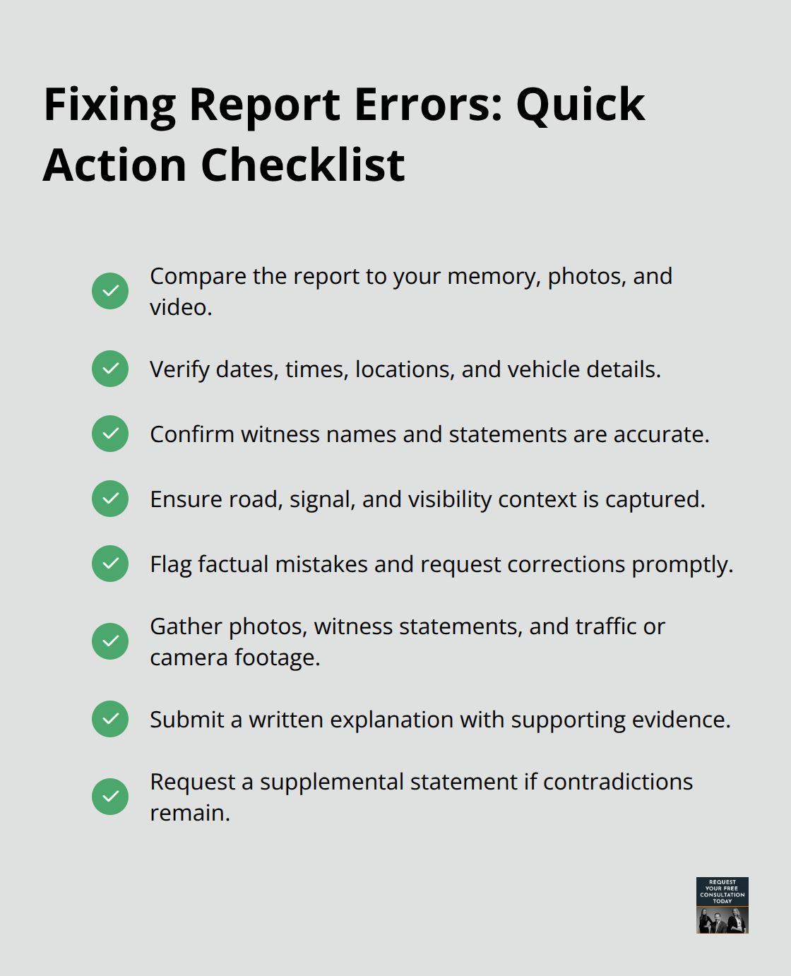 Checklist for reviewing and correcting Oakland police report inaccuracies