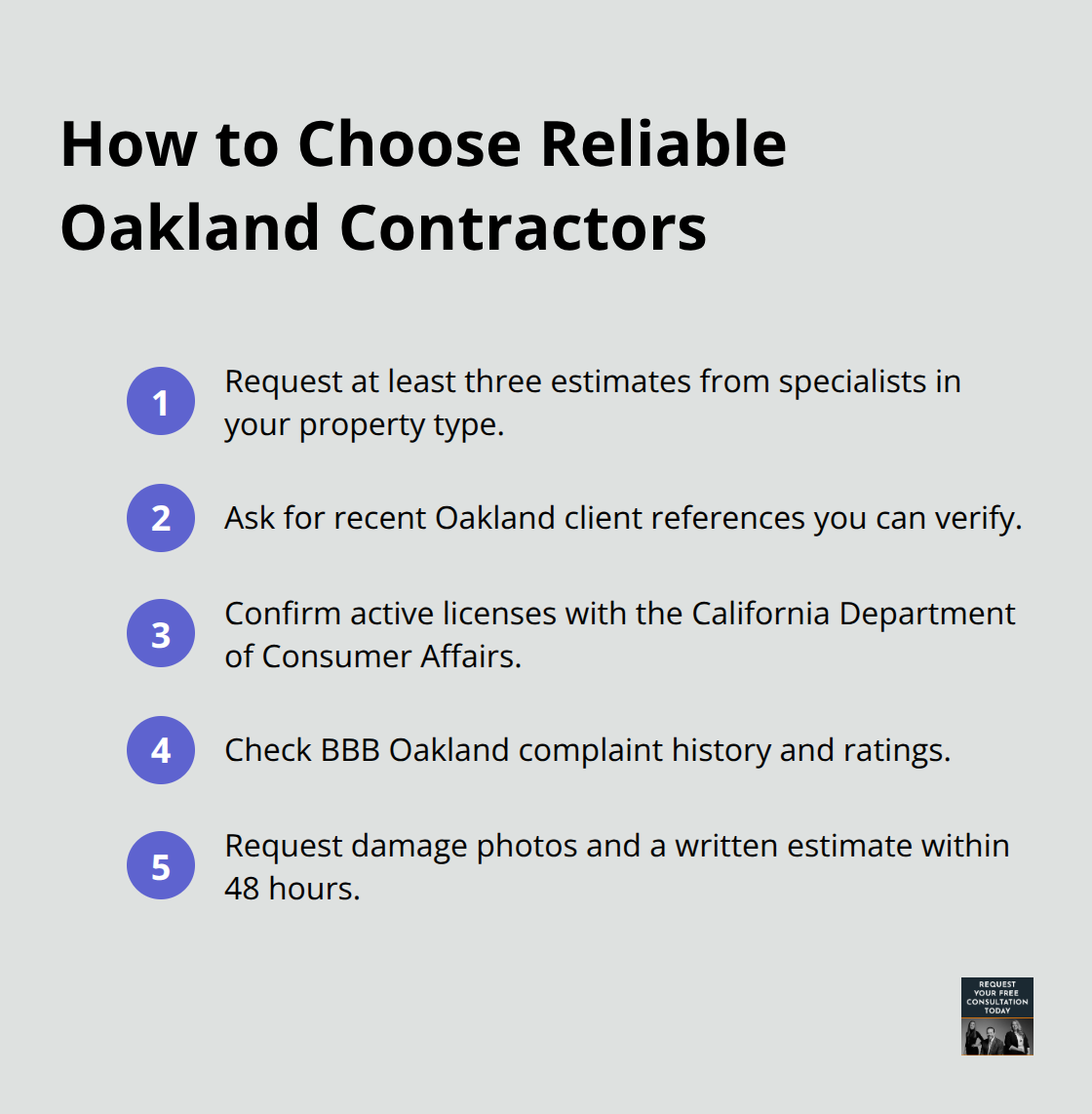 Compact checklist of steps for selecting trustworthy Oakland repair contractors
