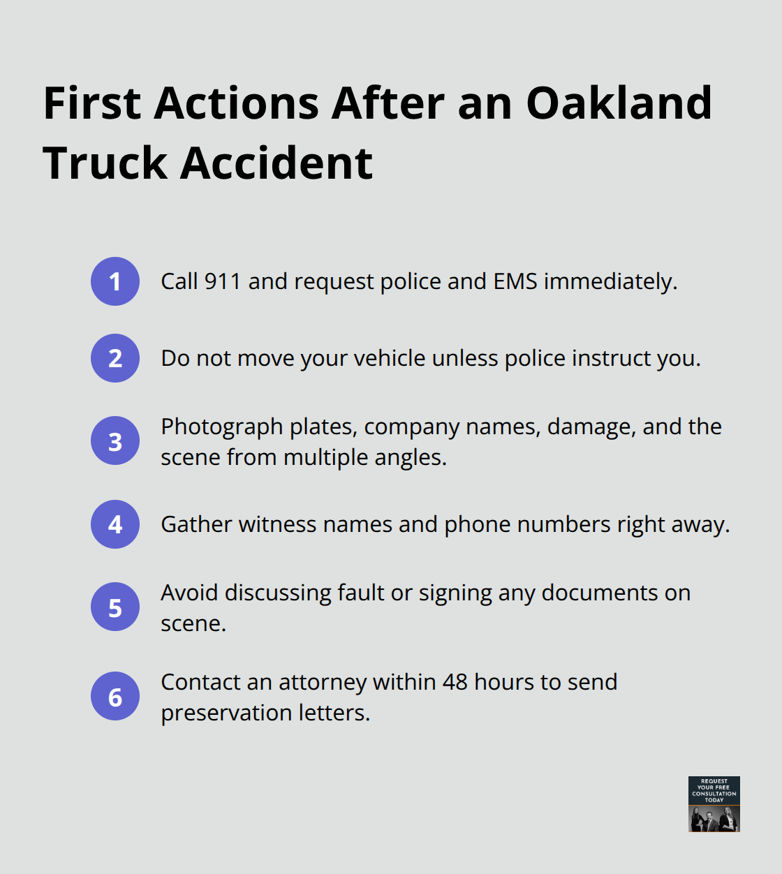 Compact checklist of immediate steps to take after a truck accident in Oakland. - oakland truck accident