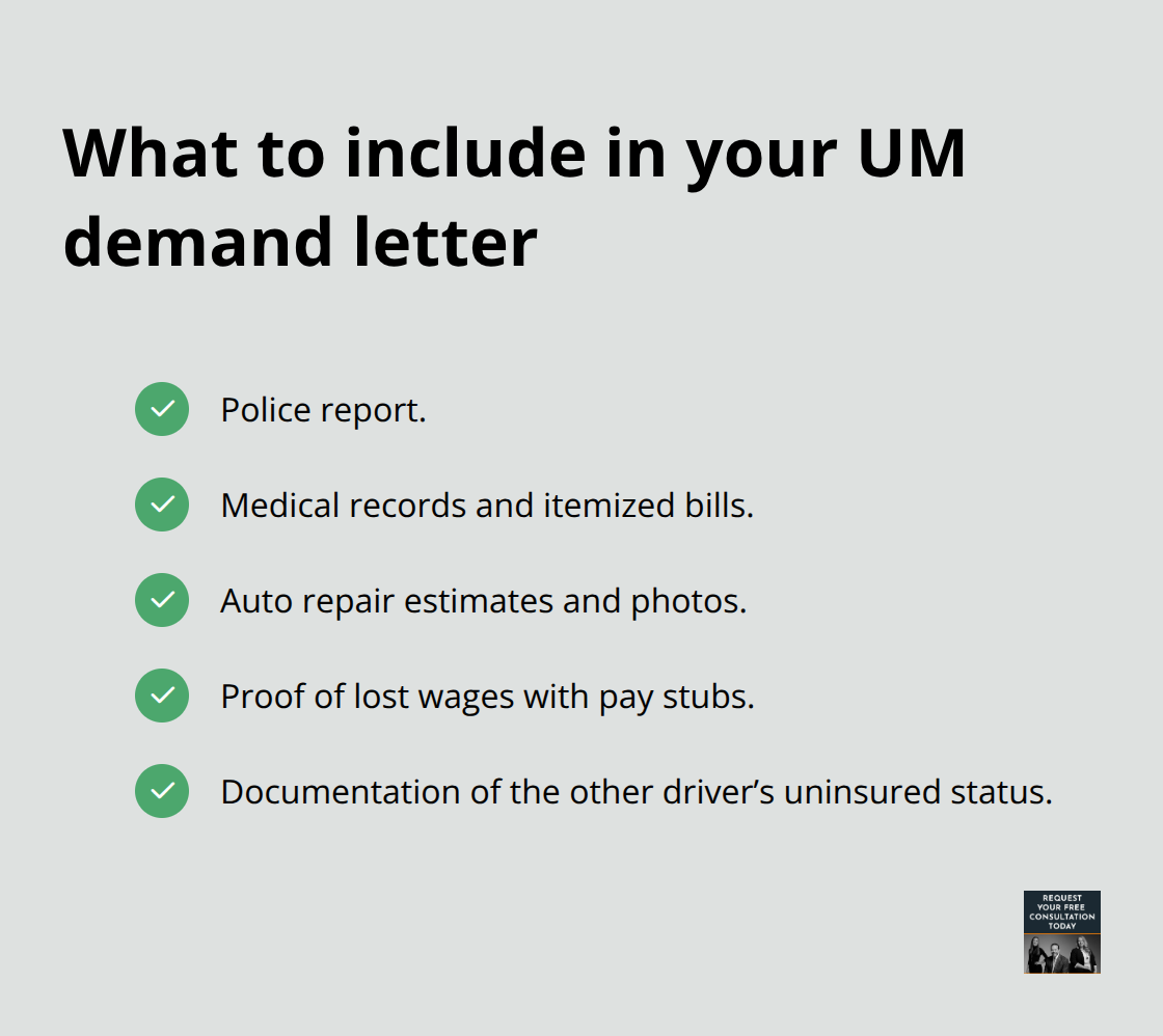Checklist of documents to attach to an uninsured motorist demand letter - oakland uninsured motorist