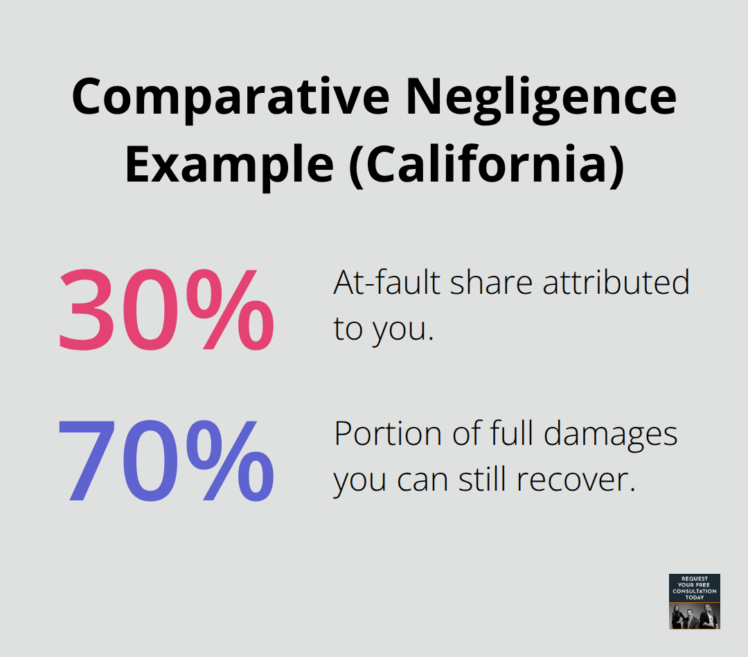 Chart illustrating that being 30% at fault still allows recovery of 70% of total damages under California law. - pain and suffering settlement