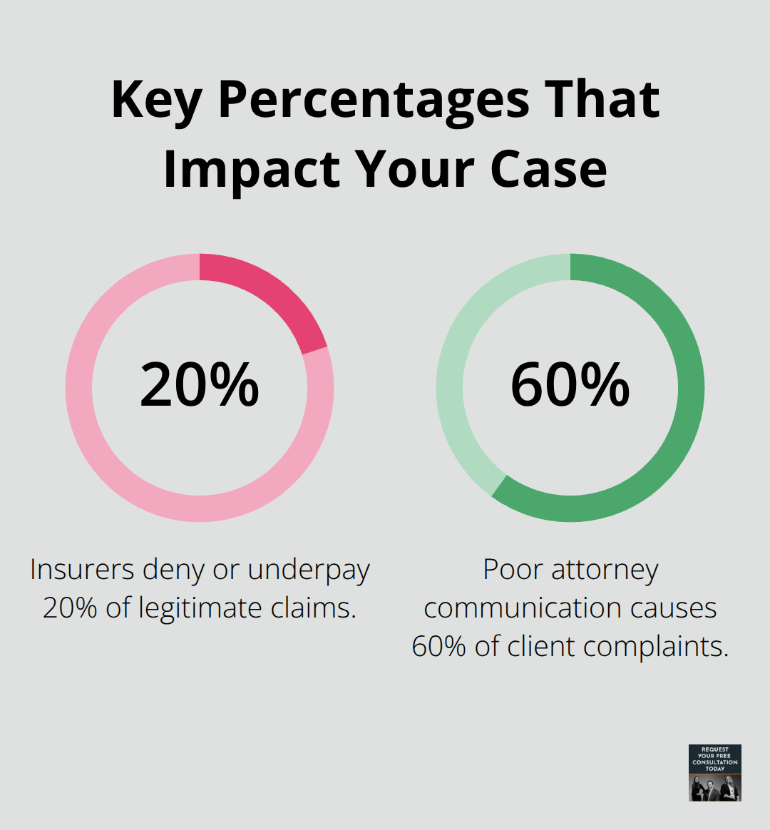 Infographic showing key percentages in car accident claims and communication issues - personal injury attorney after car accident