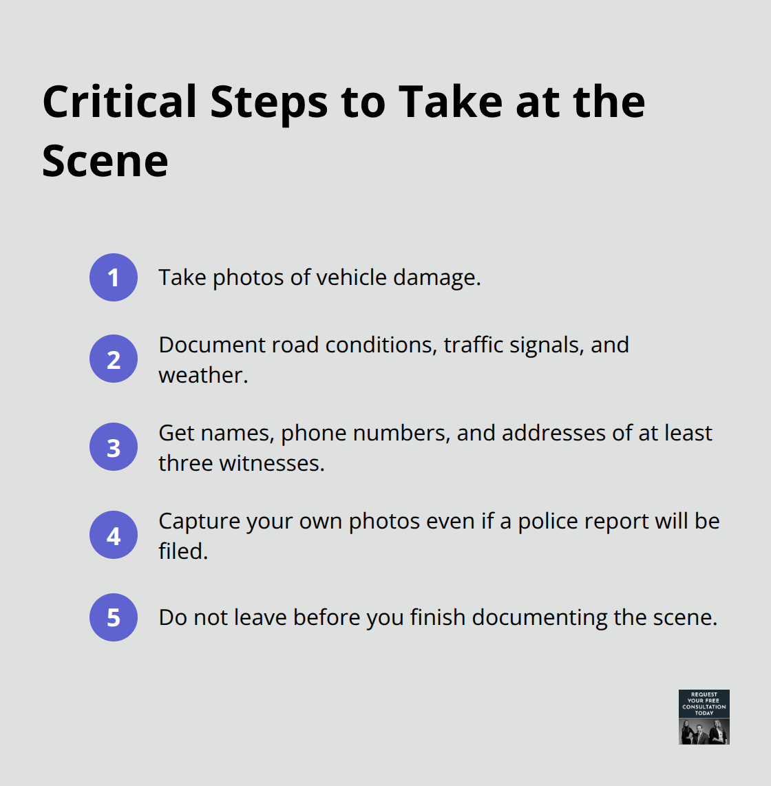 Action checklist immediately after a crash