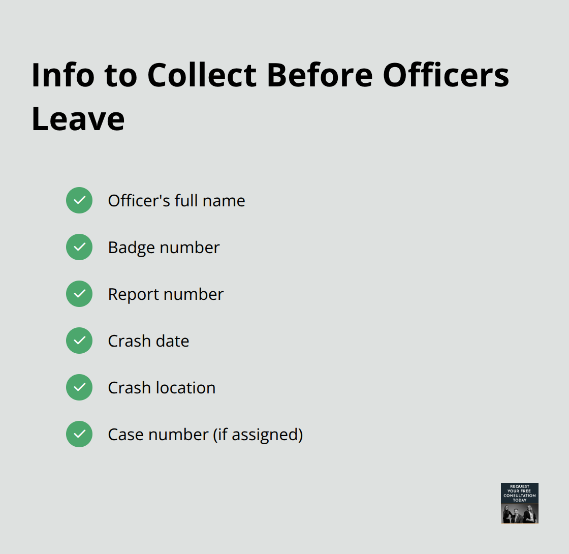 Checklist of key details to collect at the crash scene to locate your police report - Police report after crash