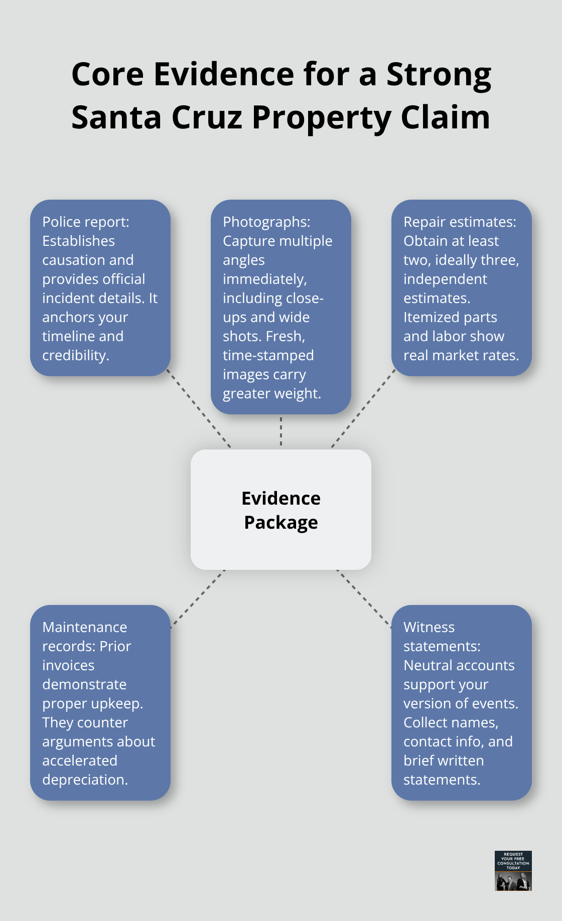 Key evidence items that strengthen a Santa Cruz property damage claim - Property claims Santa Cruz