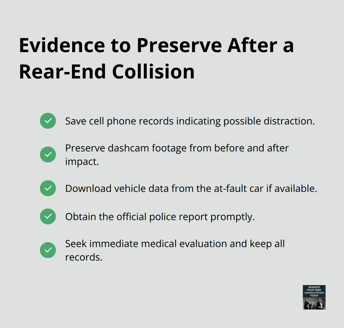 Checklist of key evidence to preserve after a rear-end collision in California - rear end collision guide
