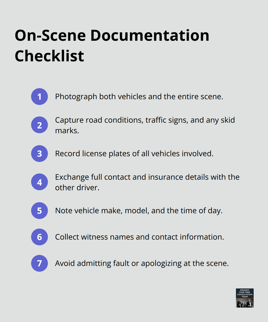 Checklist of what to document at a rear end collision scene