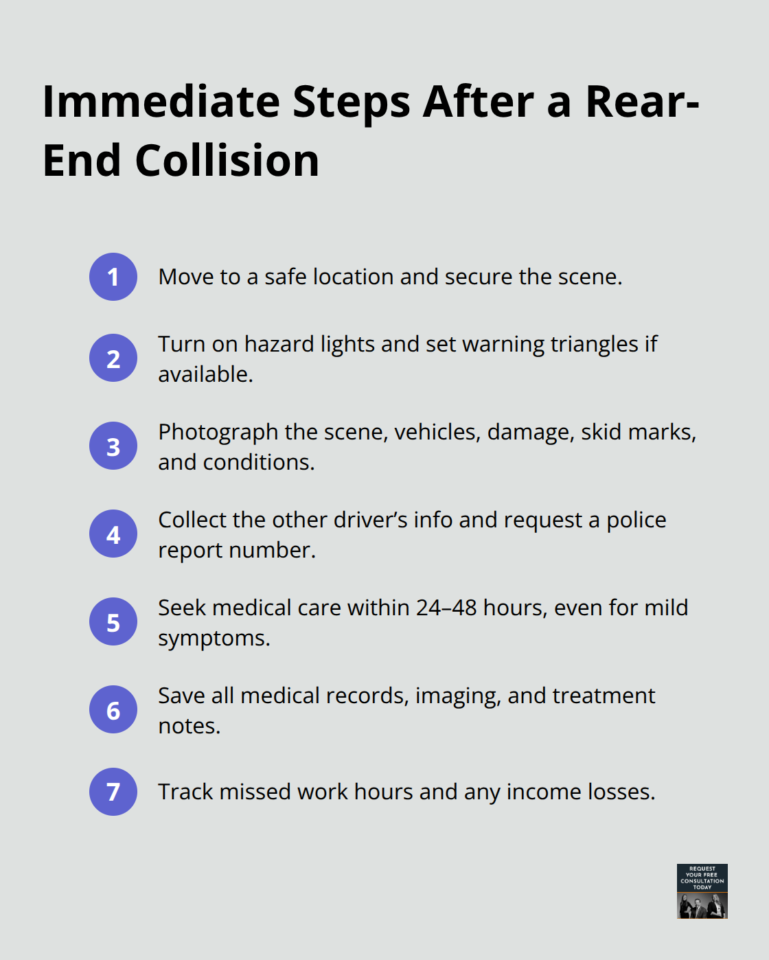 Compact checklist of key actions to take right after a rear-end crash. - Rear end collision Santa Cruz