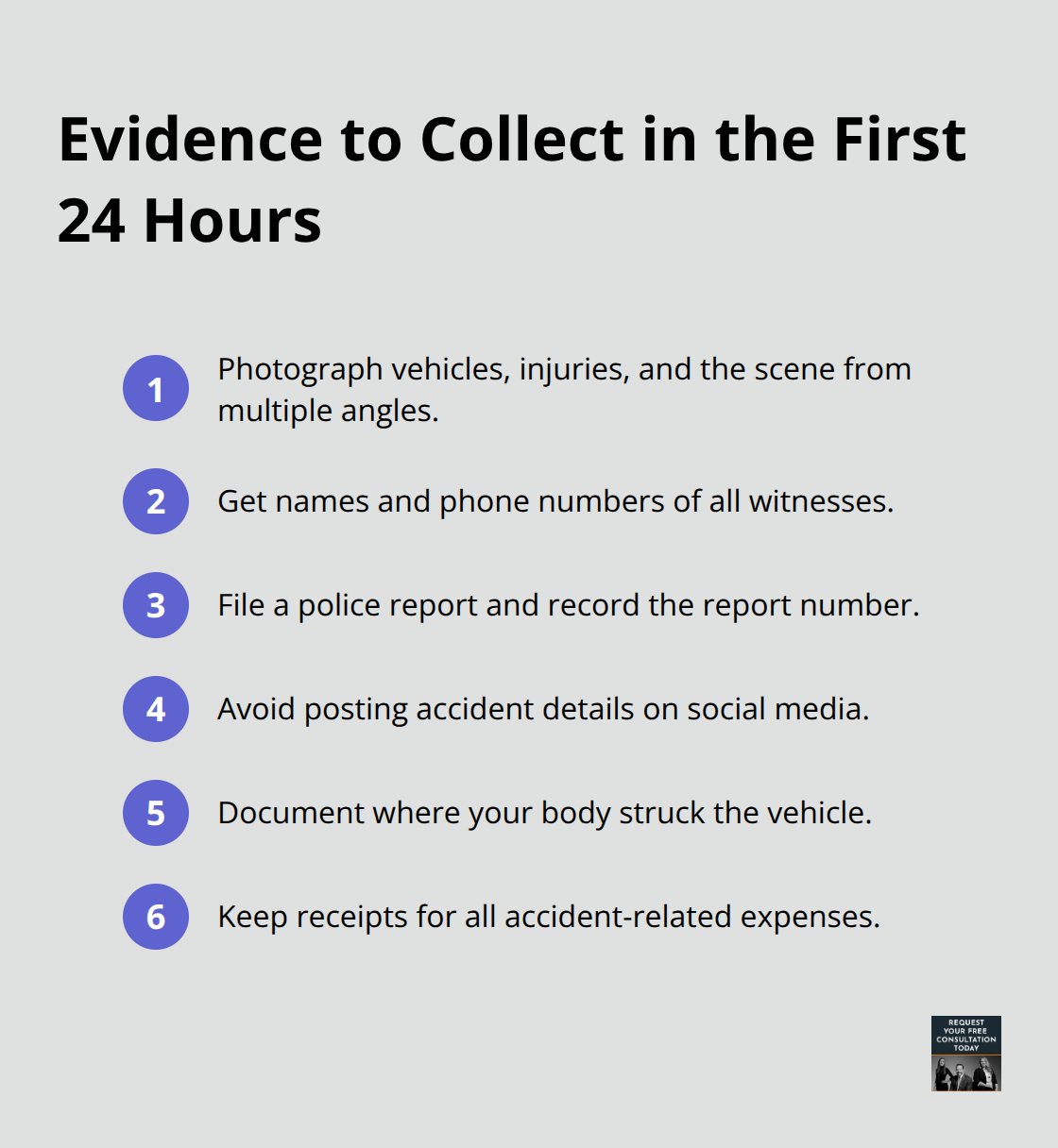 Checklist of crucial evidence to gather immediately after a rib injury car crash. - rib injury car accident