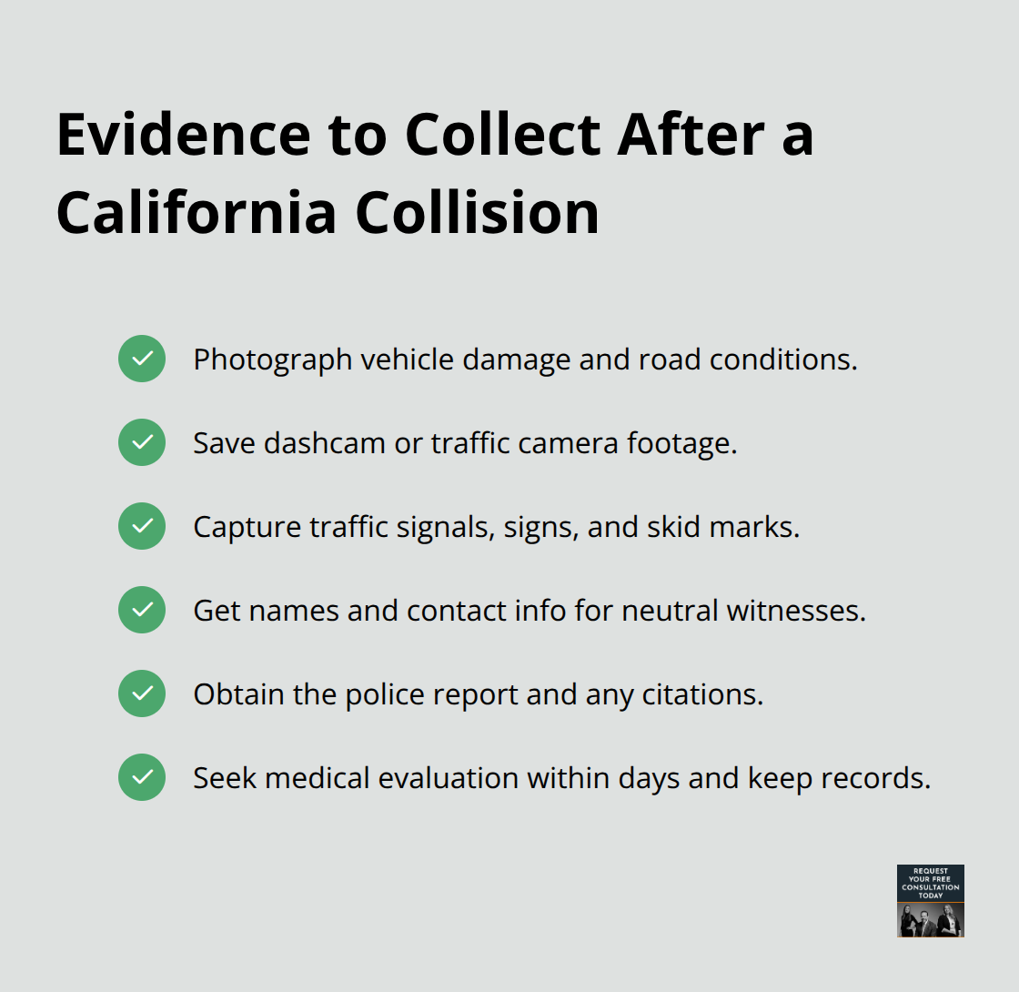 Checklist of objective evidence that strengthens a California auto liability claim - Road collision liability California