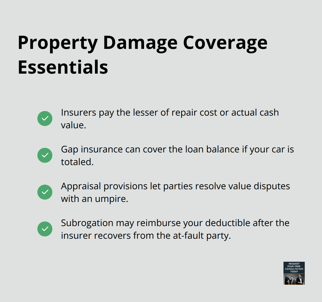 Key points on repair vs. actual cash value, gap insurance, appraisal provisions, and subrogation in California auto claims. - road collision liability California