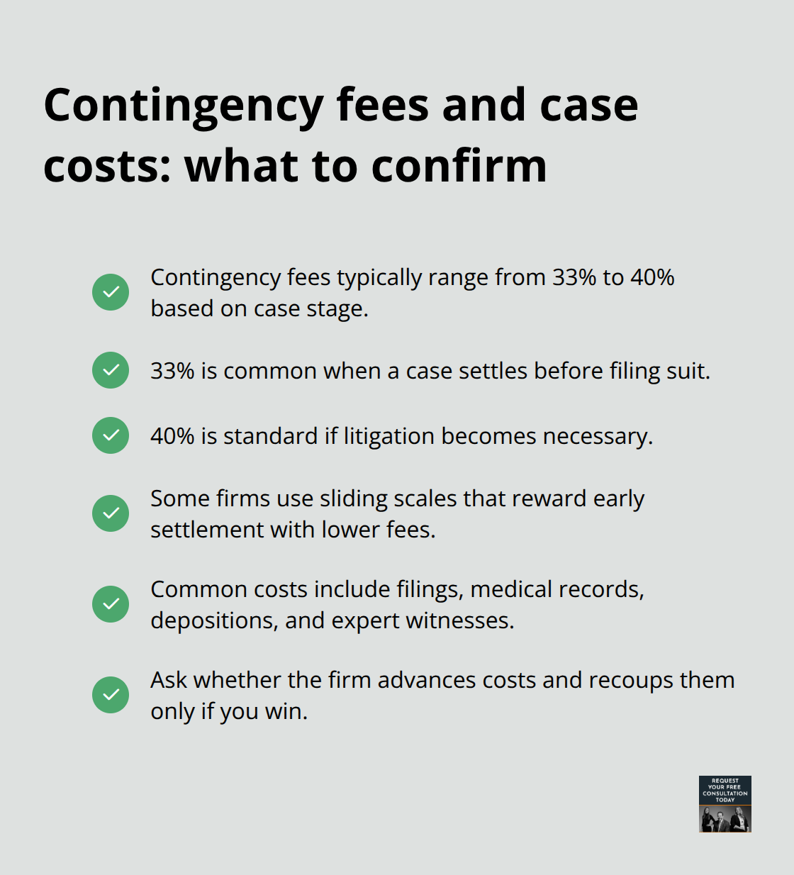 Checklist of Sacramento auto attorney fee ranges and cost considerations for clients.