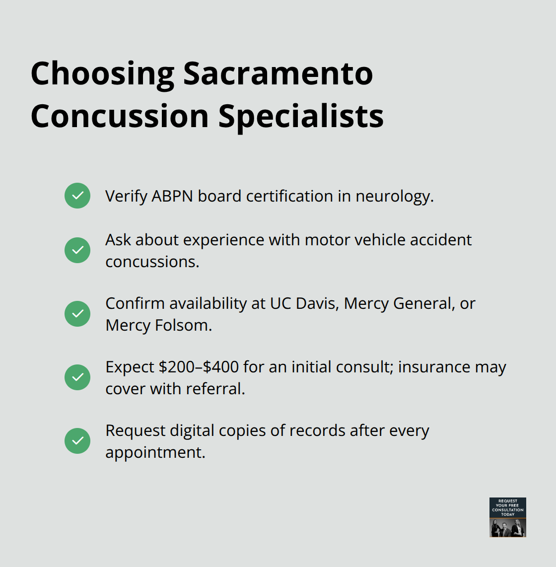 Checklist for selecting neurologists and concussion providers in Sacramento - sacramento concussion claims