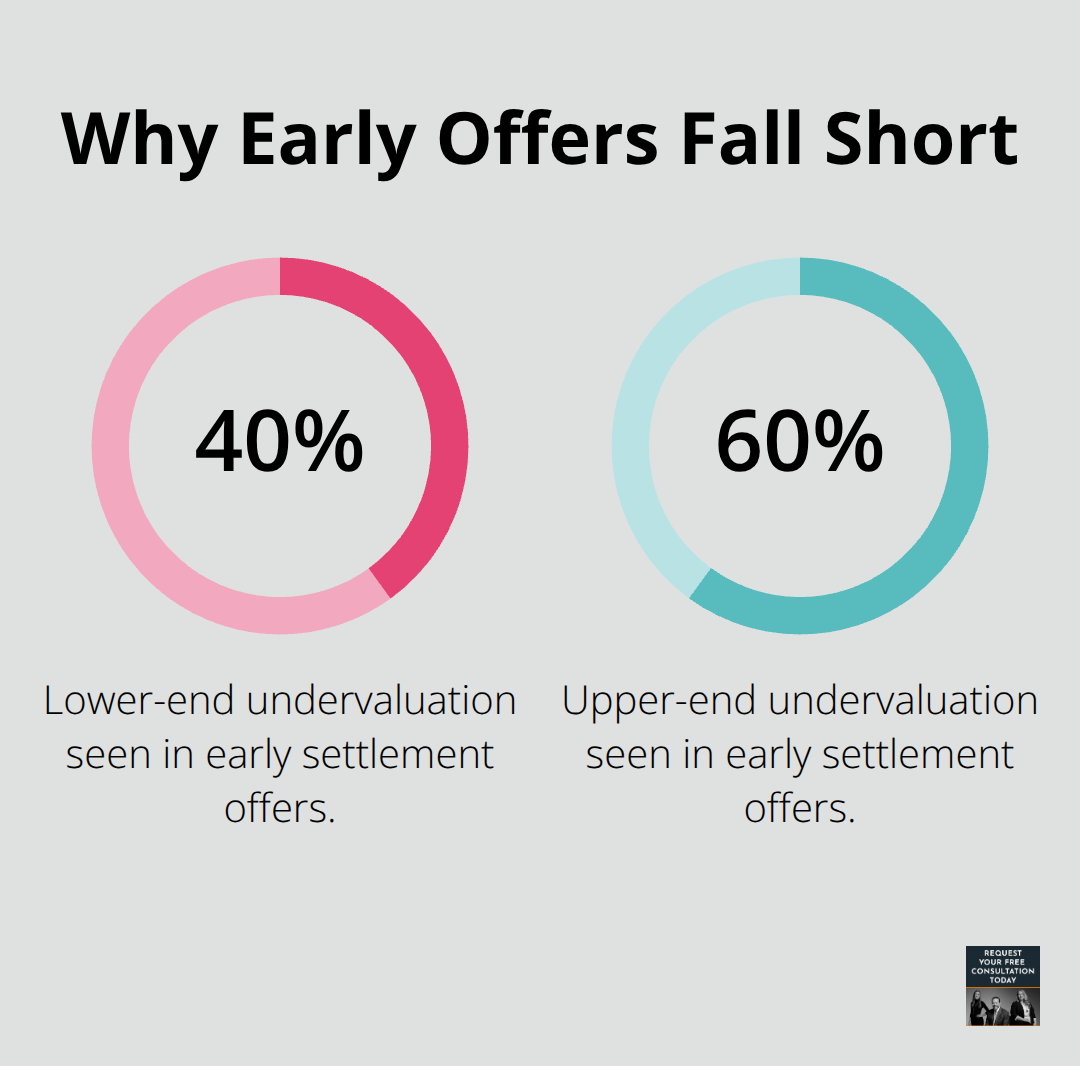 Percentage range showing how early settlement offers undervalue truck accident claims. - sacramento truck accident