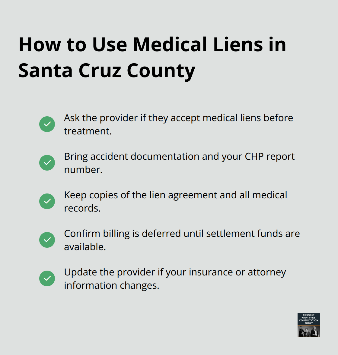 Steps to manage medical bills with lien-based care - Santa Cruz accident resources