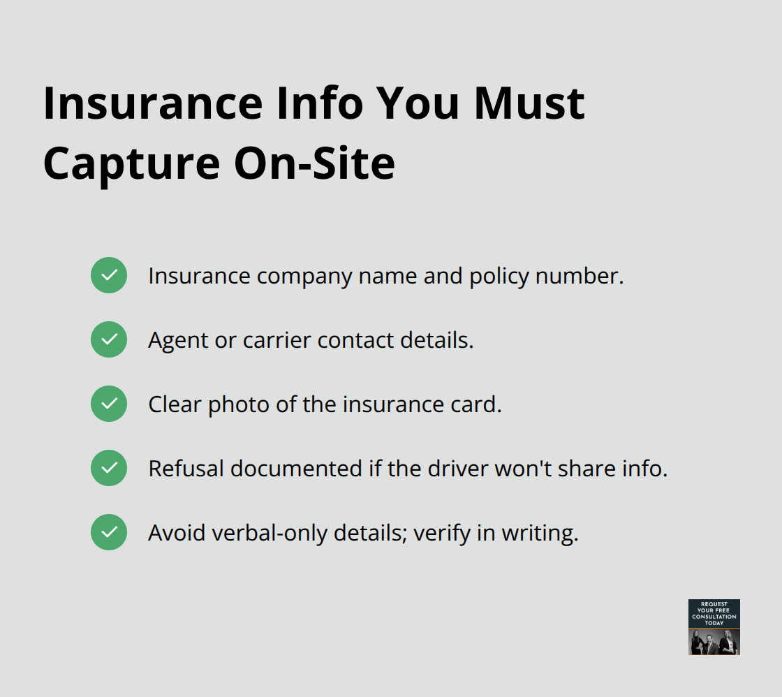 Key insurance details to collect from the other driver after a crash