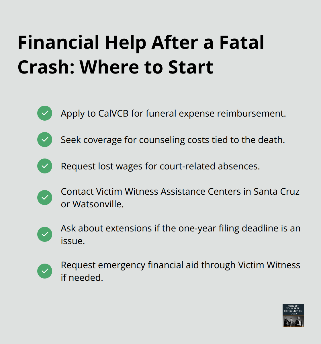 Checklist of victim compensation steps and local support resources for Santa Cruz families - santa cruz bicycle wrongful death