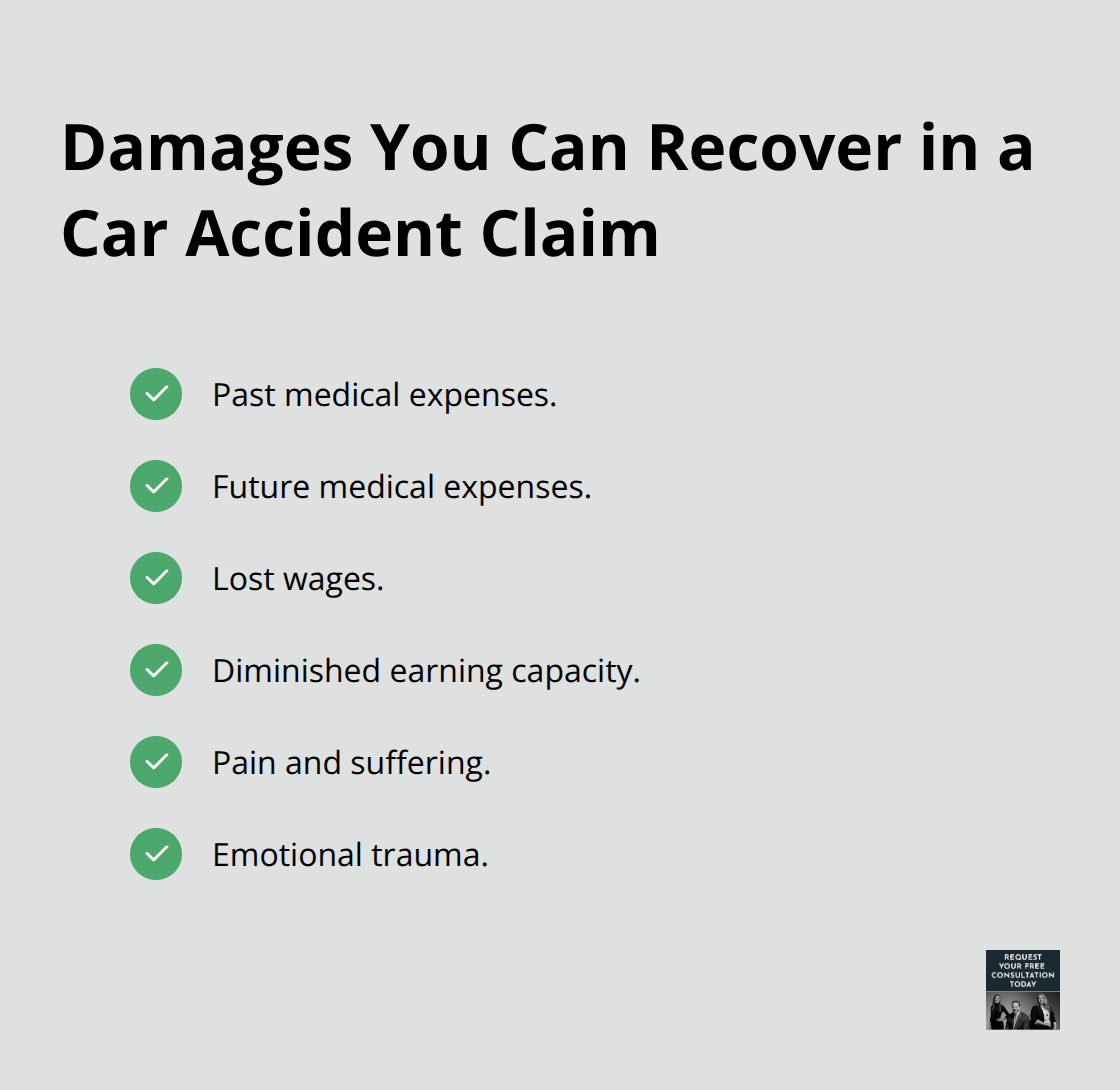 Checkmark list of common damage categories available in car accident cases