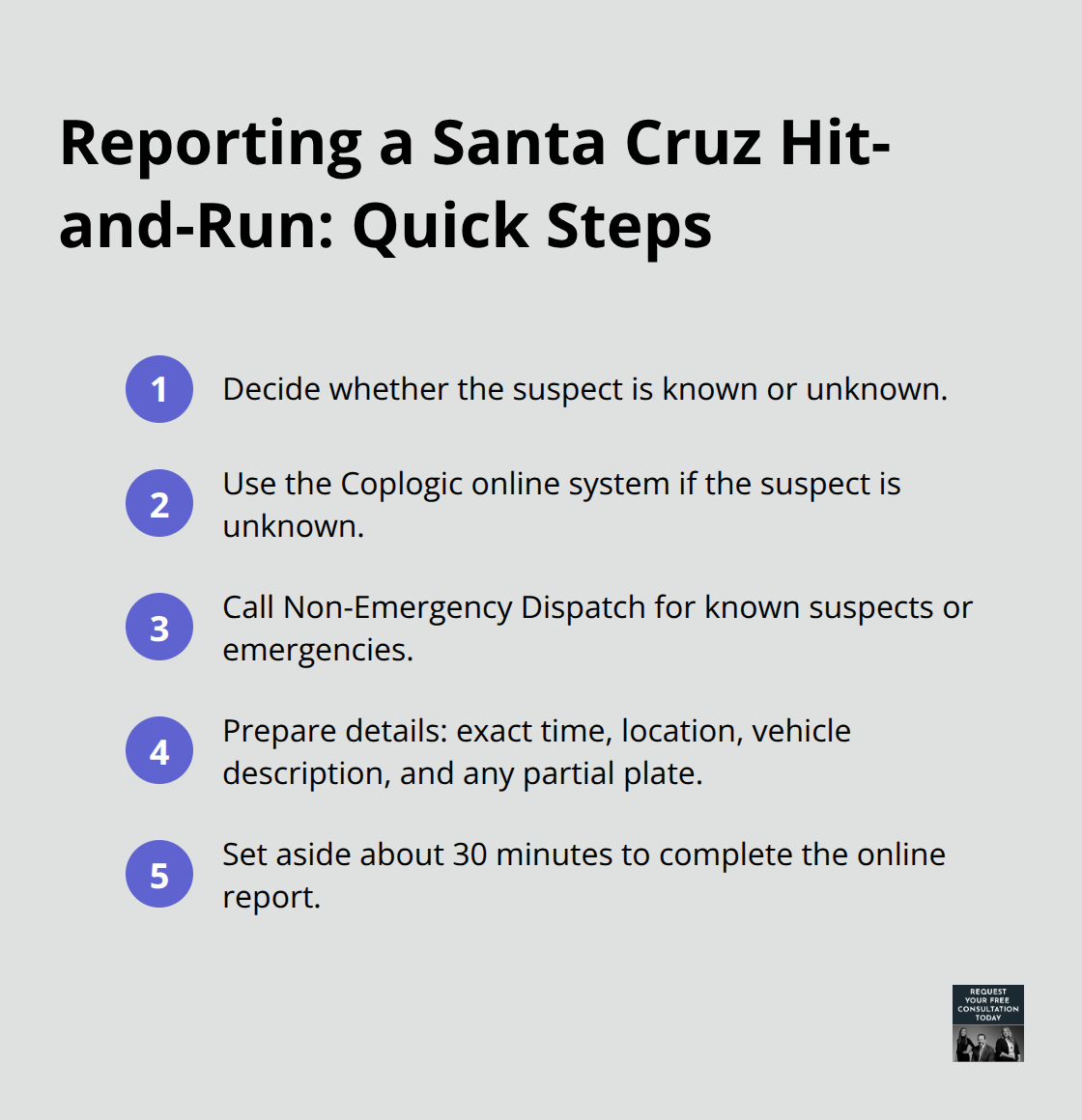 Compact checklist of key steps to report a hit-and-run in Santa Cruz. - santa cruz hit and run