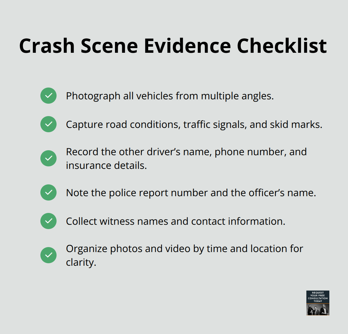 Checklist of the most important evidence to capture at a car crash scene in Santa Cruz County. - Santa Cruz injury recovery