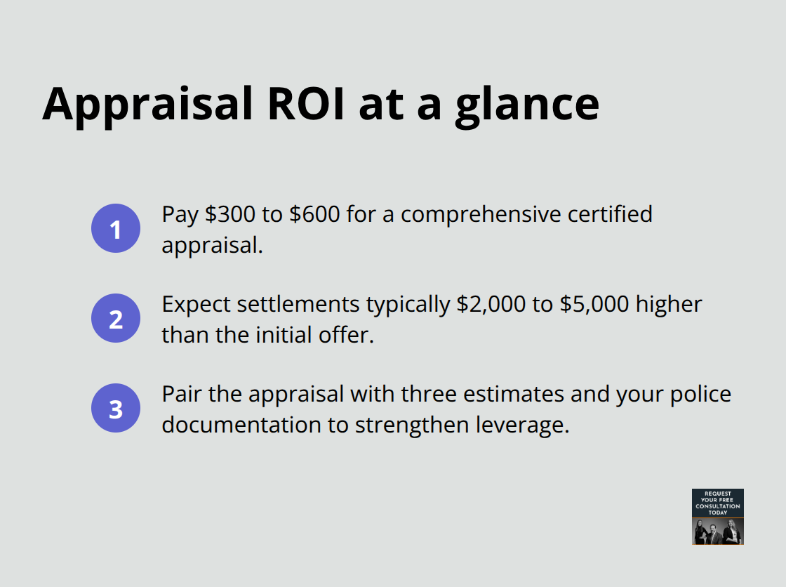 Concise highlights showing appraisal cost and settlement impact in Santa Cruz claims.