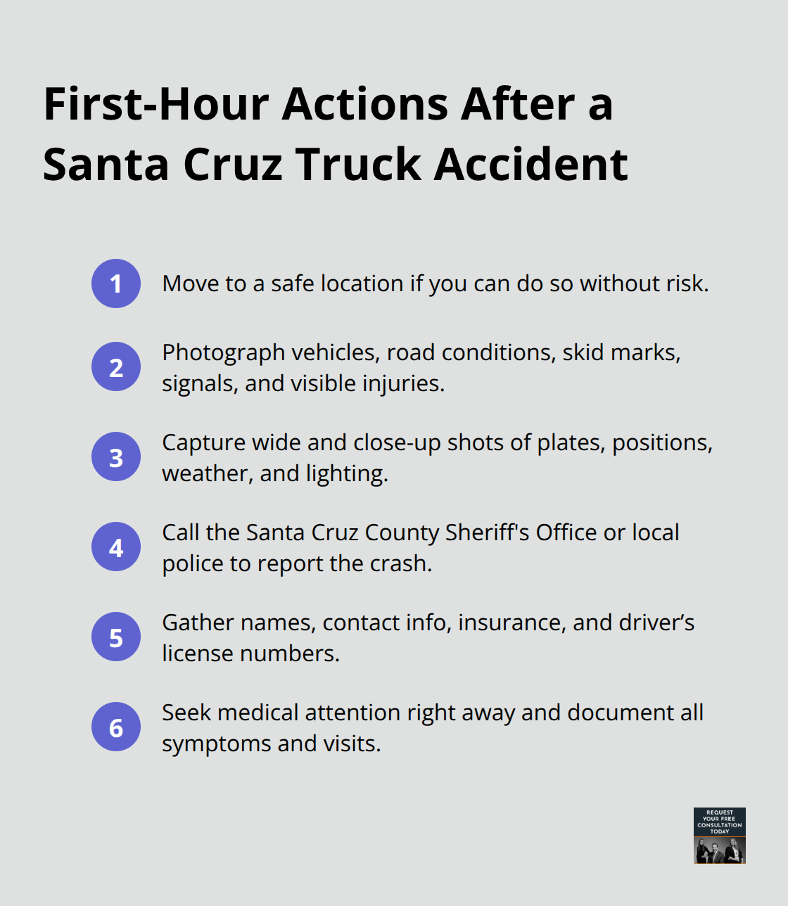 Quick checklist of immediate steps to strengthen your claim - Santa Cruz truck accident