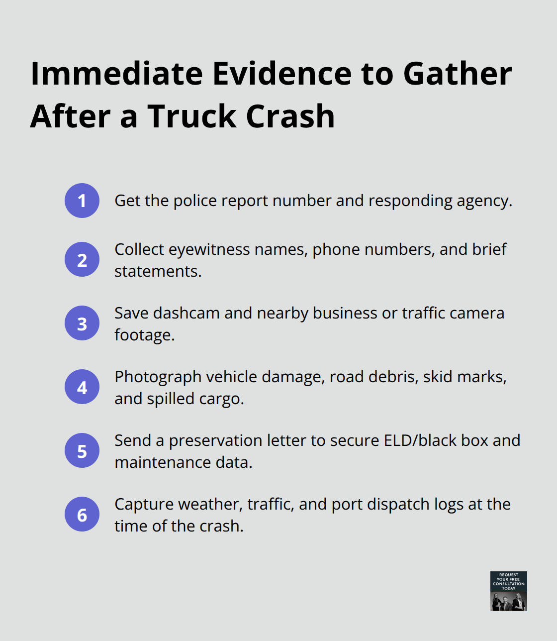 Compact checklist of critical evidence to collect after a truck accident