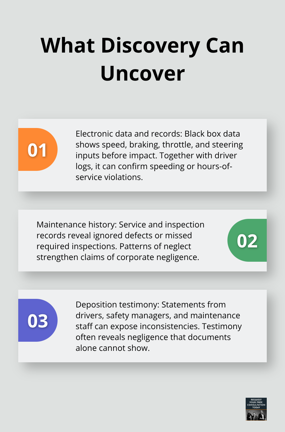 Three key insights discovery can reveal in a truck accident case.