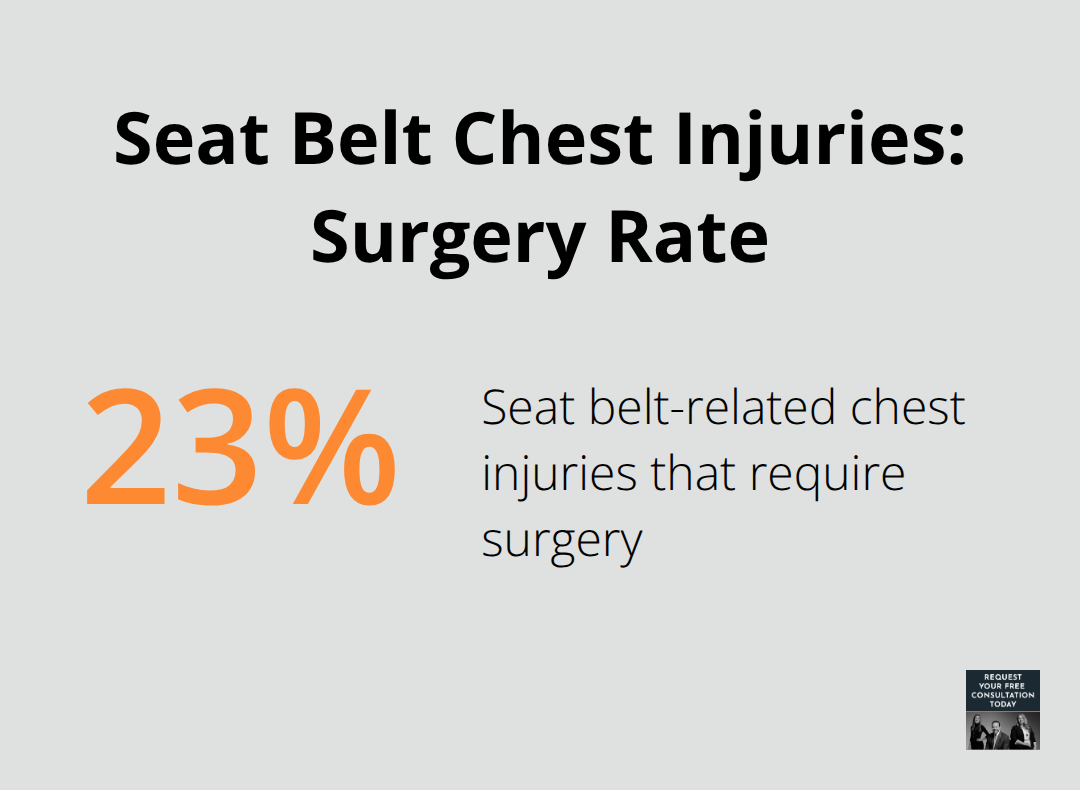 Percentage of seat belt-related chest injuries requiring surgery