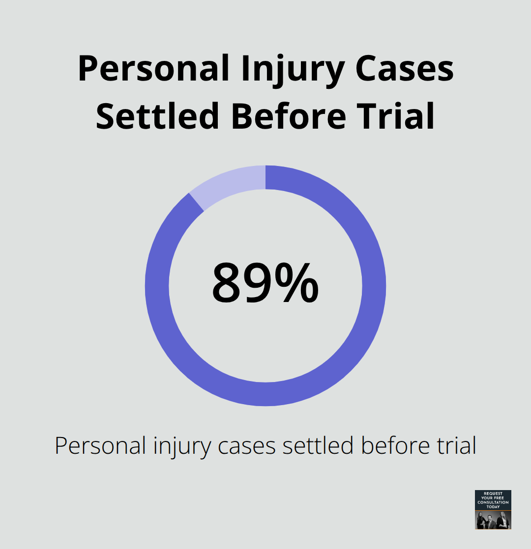 Percentage of personal injury cases that settle before trial - seat belt injury after car accident