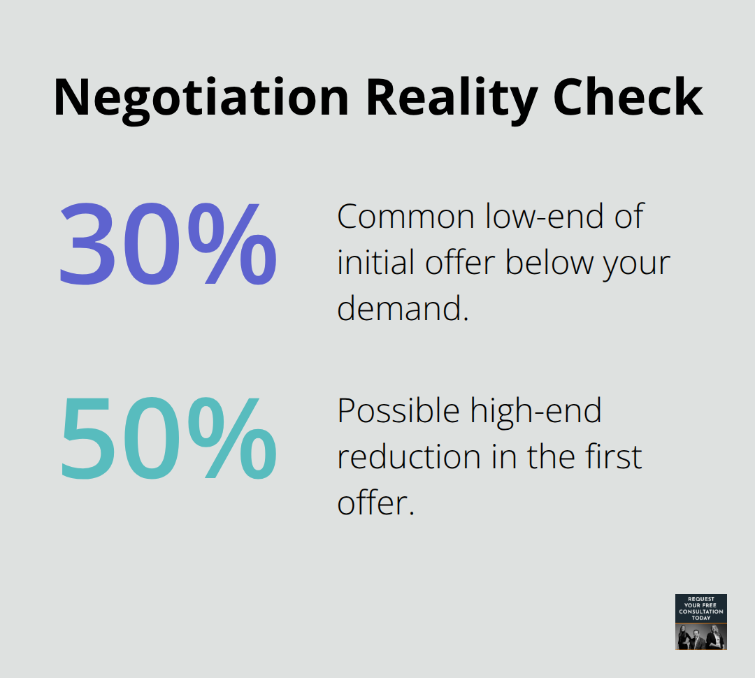 Percentage chart showing how initial offers compare to your demand in U.S. auto accident claims.