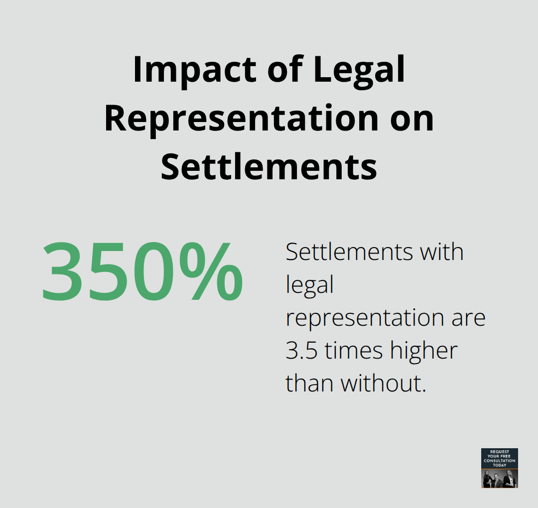 Chart showing that people with lawyers receive settlements 3.5 times higher than those without representation - should i get a personal injury lawyer after car accident