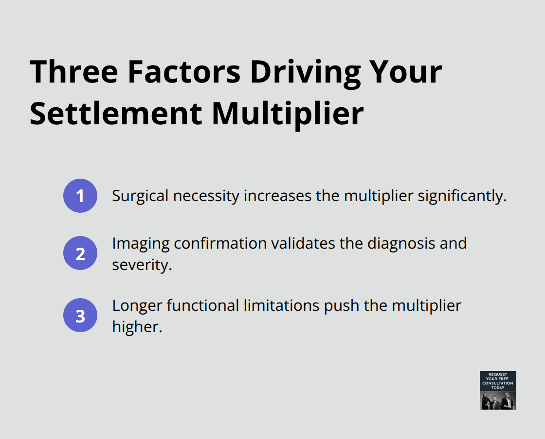 Key factors insurers use to set shoulder injury settlement multipliers. - Shoulder injury settlement tips