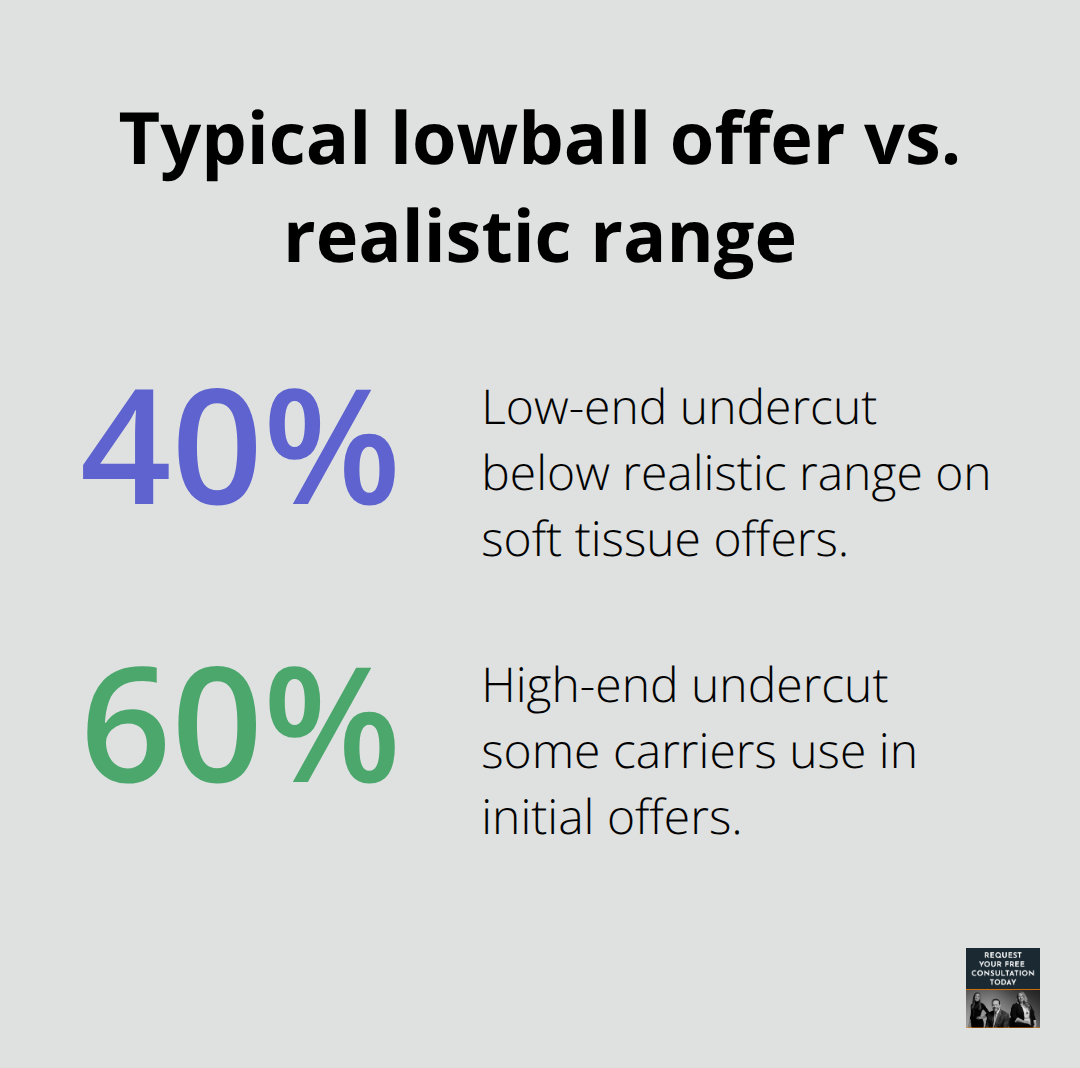 Chart showing how far insurer offers fall below realistic settlement value - Soft tissue settlements