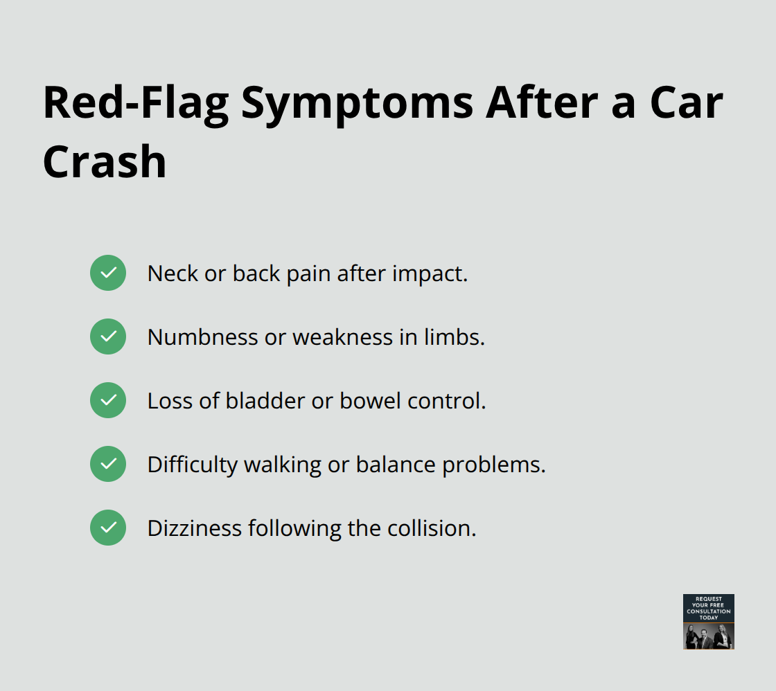 Urgent symptoms after a crash that signal possible spinal injury - spinal injury car crash