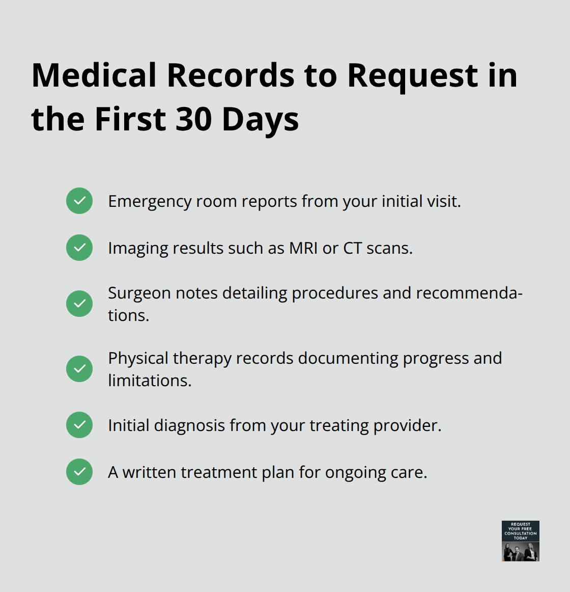 Checklist of essential medical records to collect after a car crash spinal injury. - Spinal injury car crash