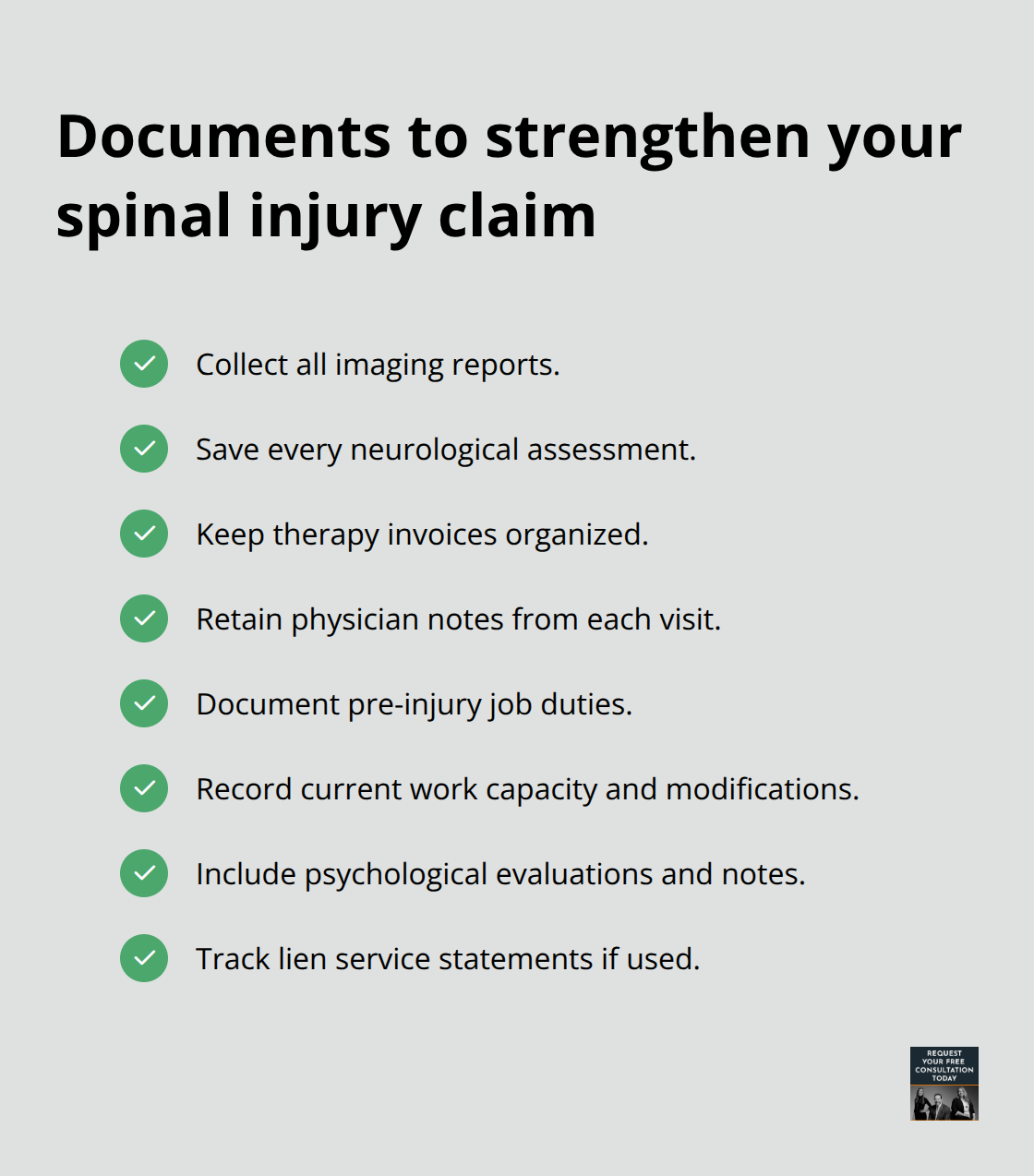 Checklist of key medical and work records to gather for a stronger claim - Spinal injury Santa Cruz