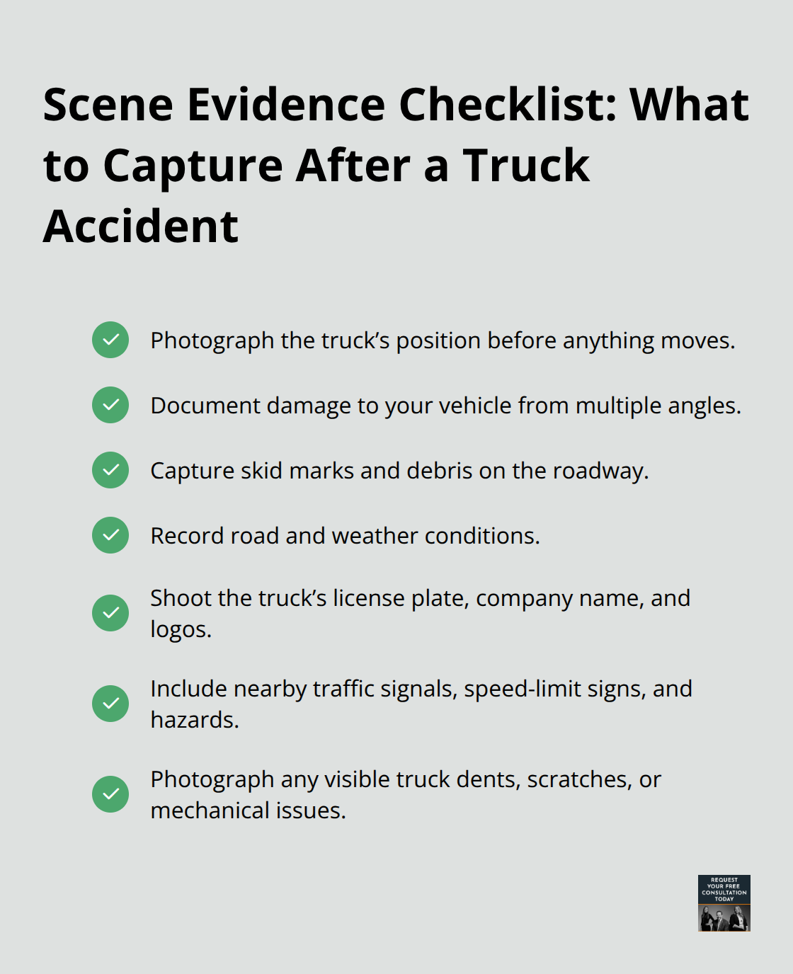 Checklist of key photos to take at a truck accident scene - Truck accident claim process