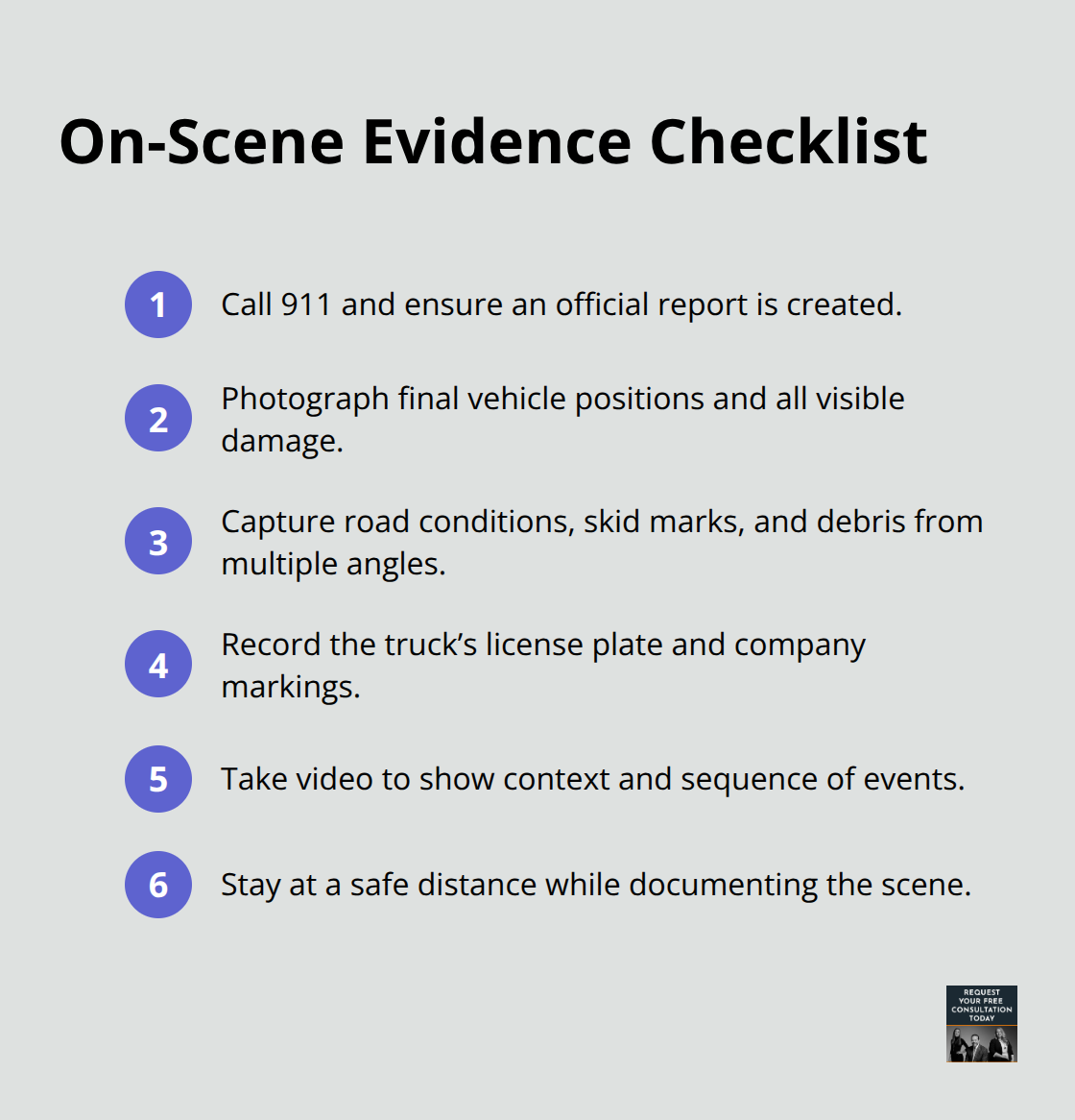 Quick steps to document a truck accident scene safely in the United States