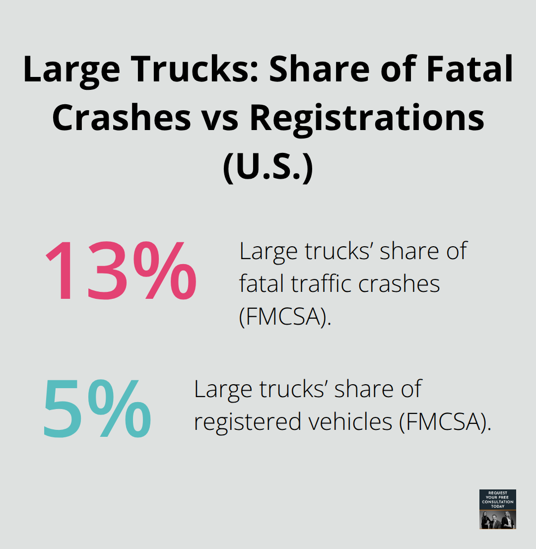 Comparison of large trucks’ share of fatal crashes versus their share of registered vehicles in the United States. - Truck accident litigation guidance