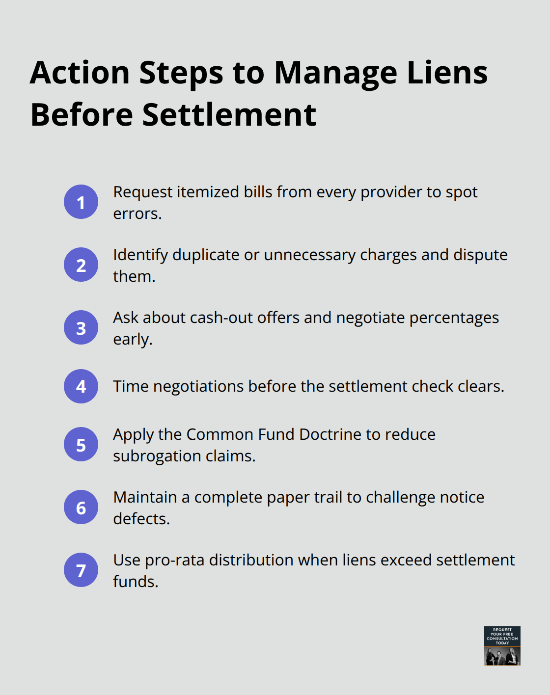 Compact checklist of steps to reduce medical liens and protect your net recovery. - Truck accident medical liens