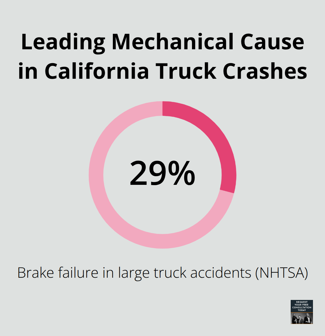 Percentage chart showing that brake failure accounts for about 29% of large truck accidents.