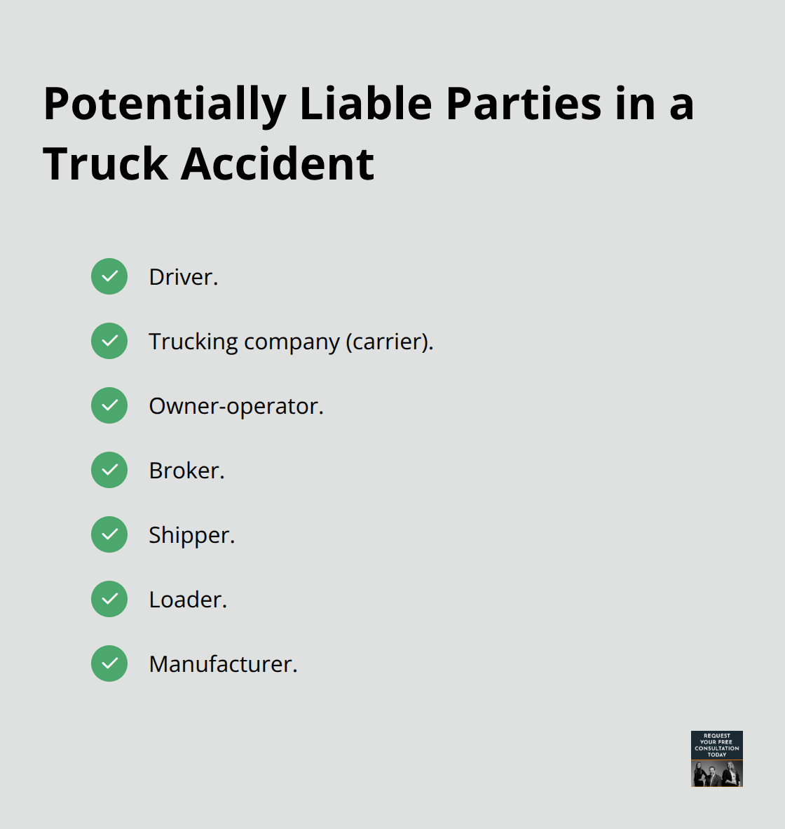 Checklist of parties who may share responsibility for a truck crash